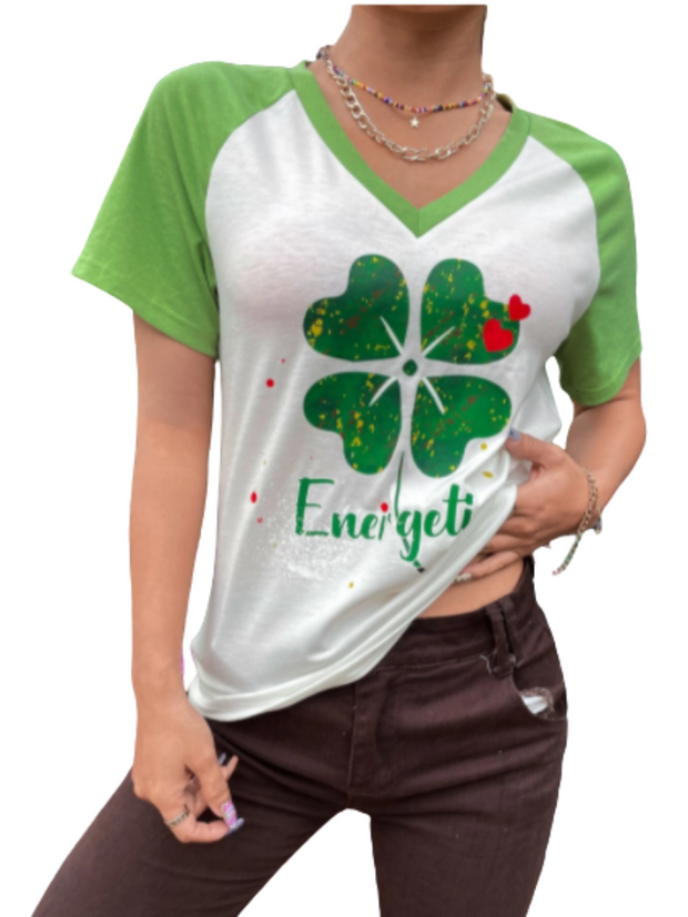 Lucky clover red Hearts Short Sleeve Shirt